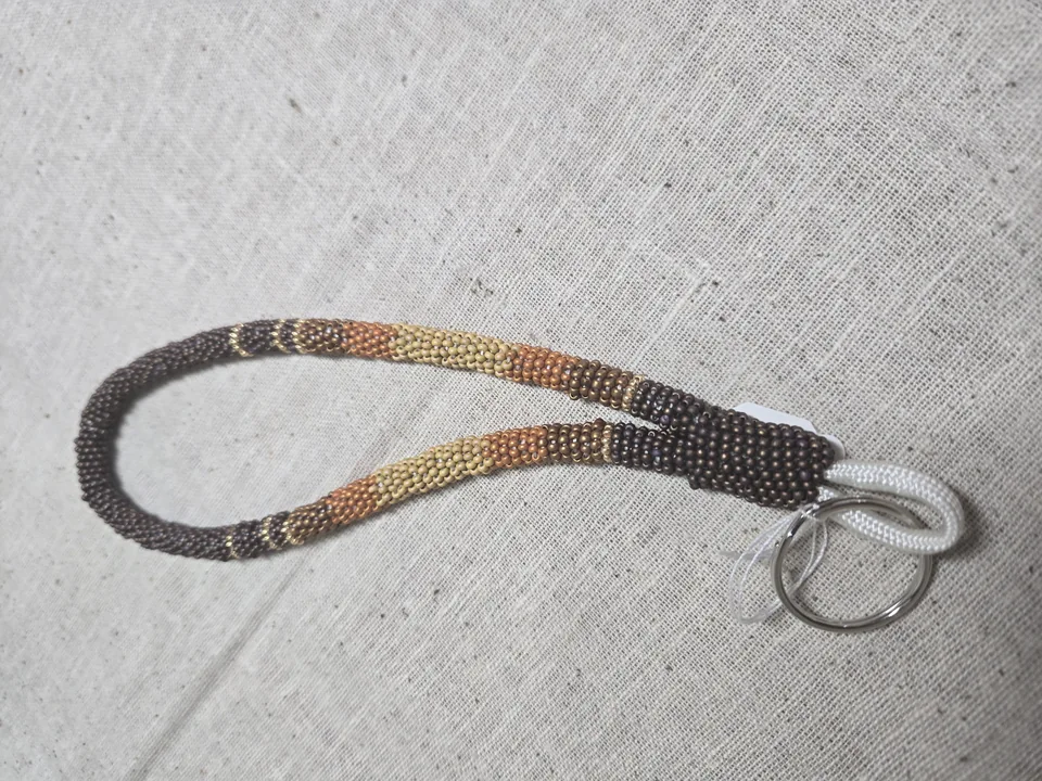 Beaded Keychain Wristlet in Rustic Brown & Amber Tones