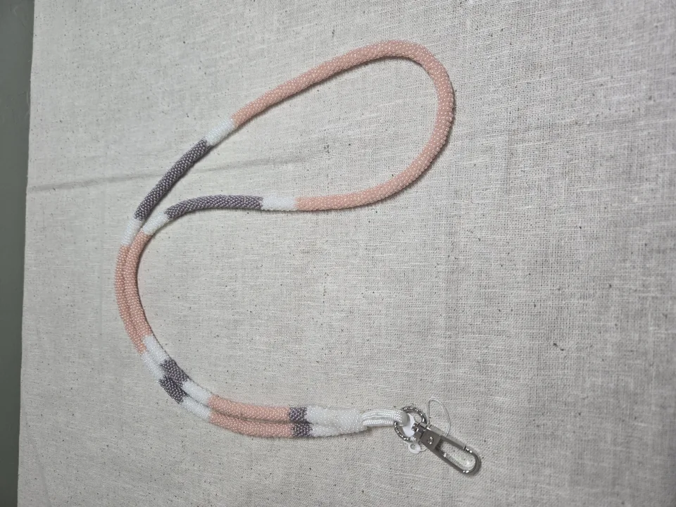 Beaded Lanyard in Soft Pink, White & Gray
