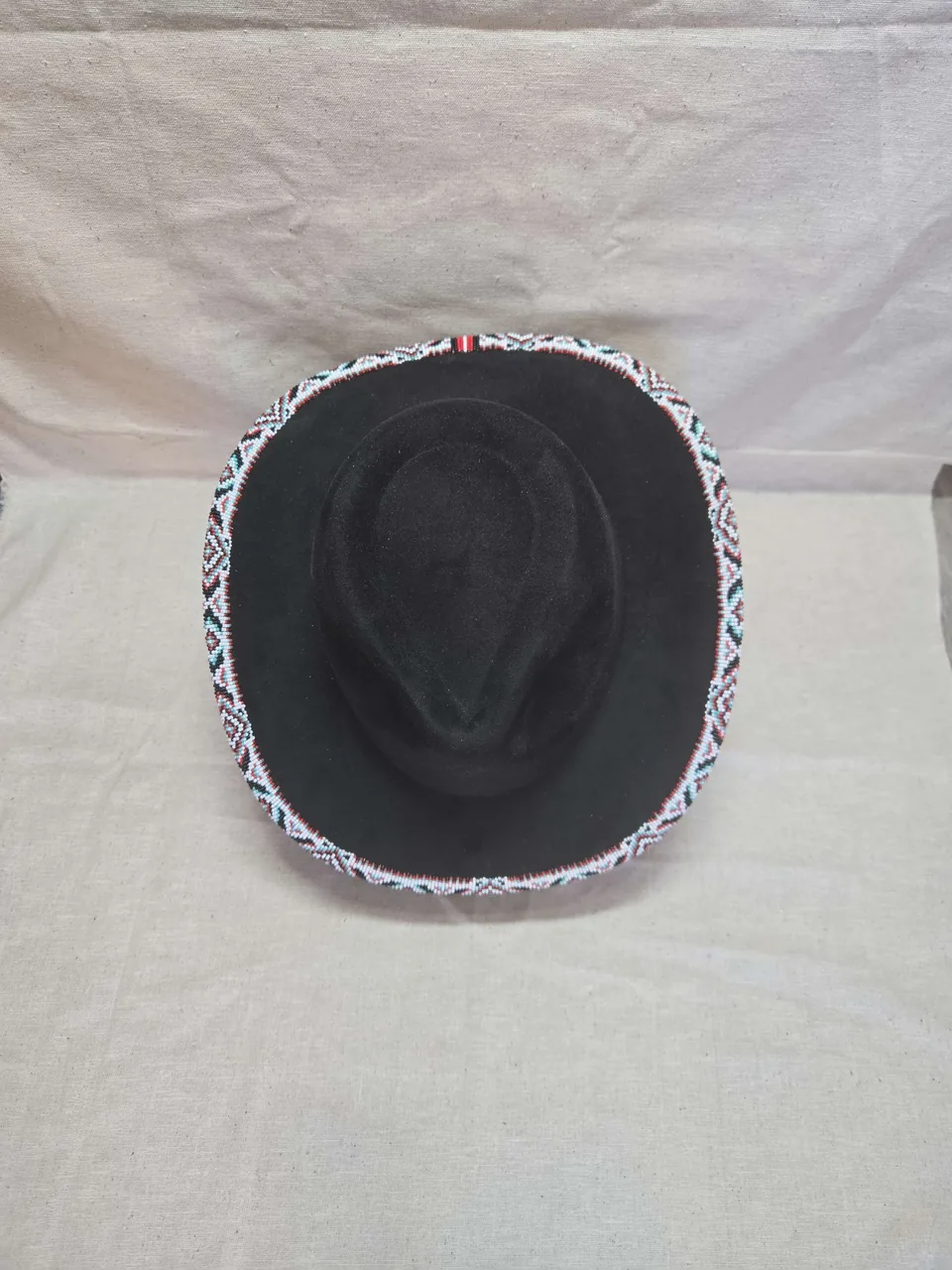 Black Suede Cowboy Hat with Hand-Beaded Edge