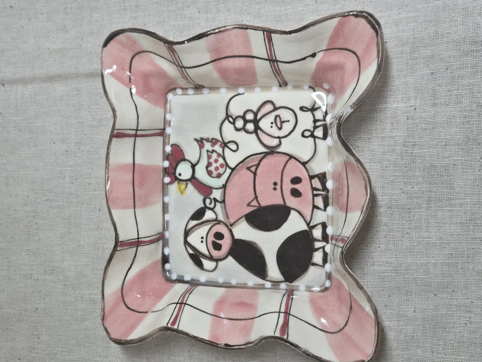 Farm Animal Ceramic Tray with Ruffled Edge