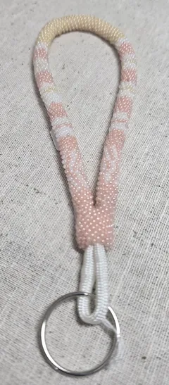 Peach Blossom Beaded Wristlet Keychain