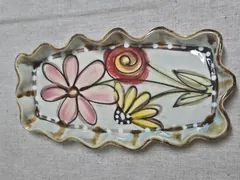Ruffled Ceramic Tray with Hand-Painted Wildflowers