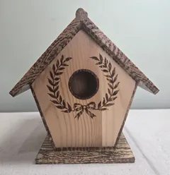Rustic Pyrography Wooden Birdhouse