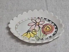 Scalloped Ceramic Dish with Hand-Painted Floral Design