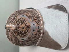 Tooled Leather Deer & Cowhide Cap
