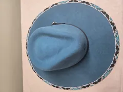 Turquoise Suede Cowboy Hat with Hand-Beaded Brim