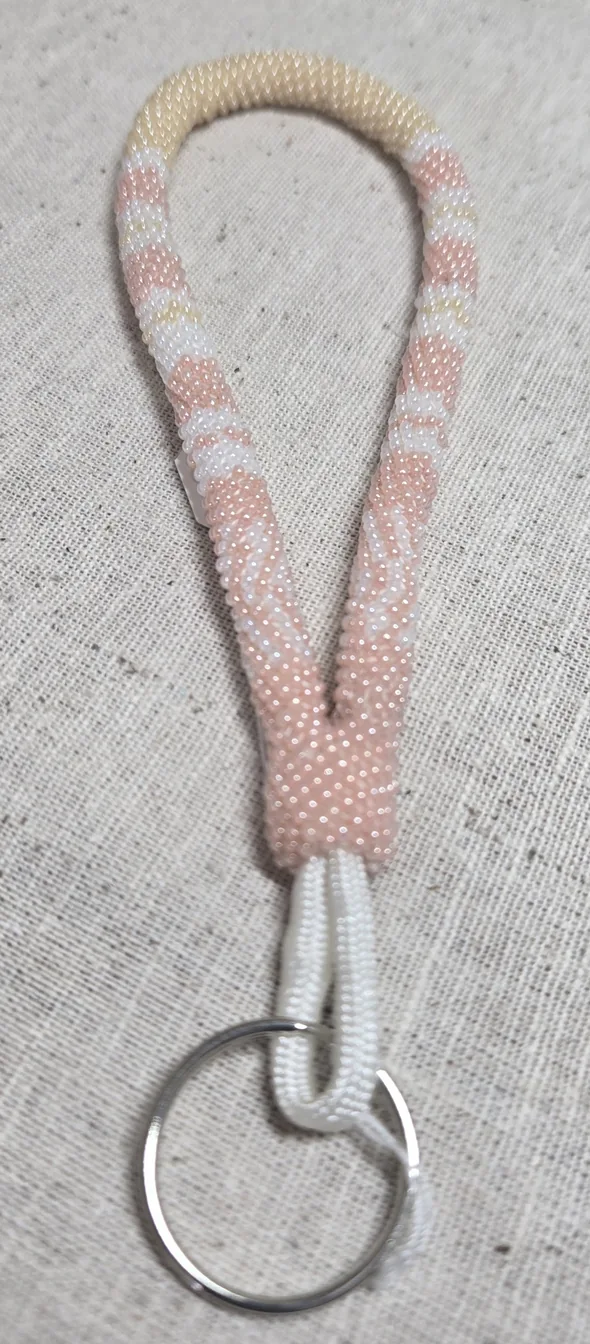 Peach Blossom Beaded Wristlet Keychain