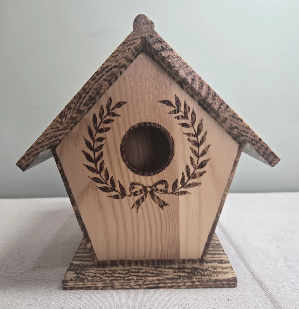 Rustic Pyrography Wooden Birdhouse