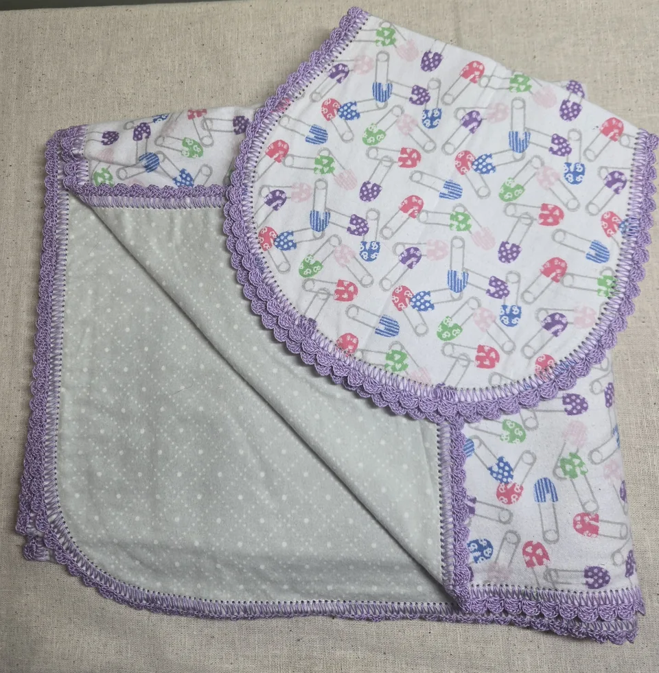 Safety Pin Baby Blanket with Lavender Crochet Trim