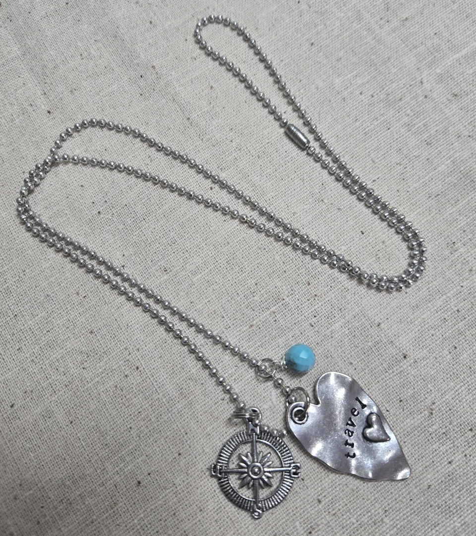 Travel Heart Compass Necklace