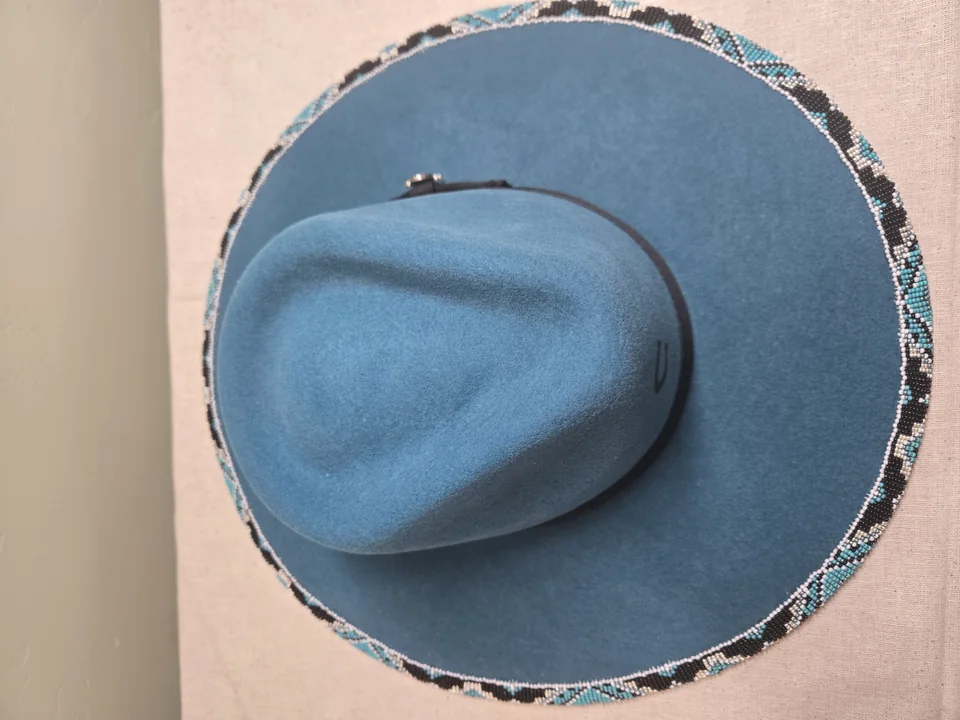 Turquoise Suede Cowboy Hat with Hand-Beaded Brim